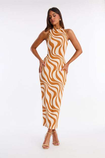 Daisie Ribbed Maxi Dress - Orange/combo