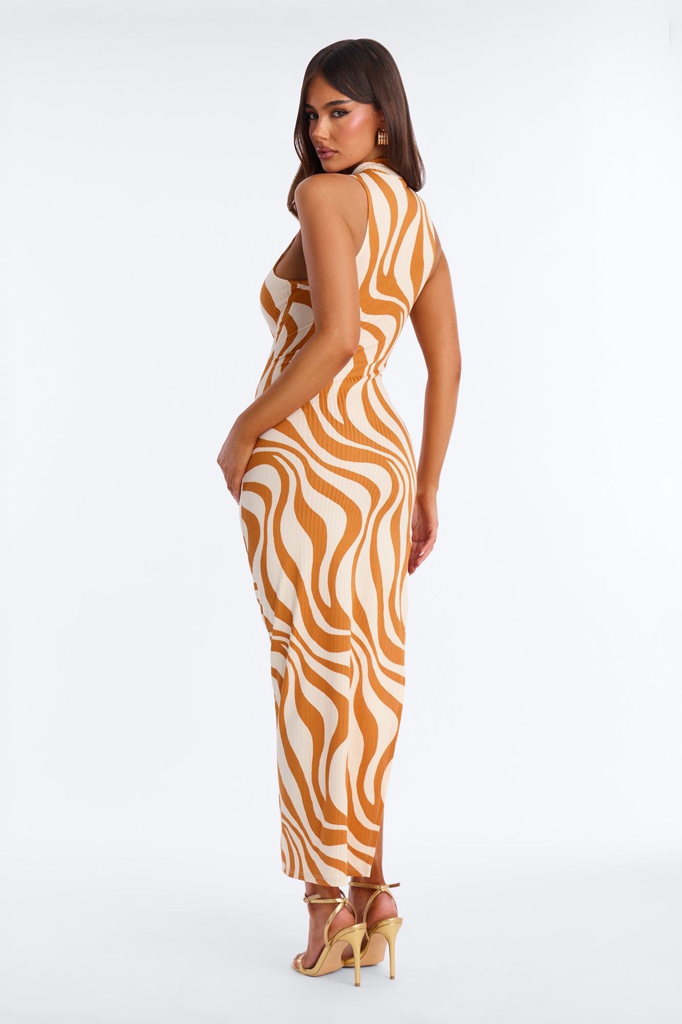 Daisie Ribbed Maxi Dress - Orange/combo
