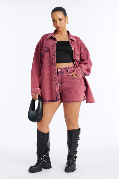 Love You More Denim Shacket - Pink