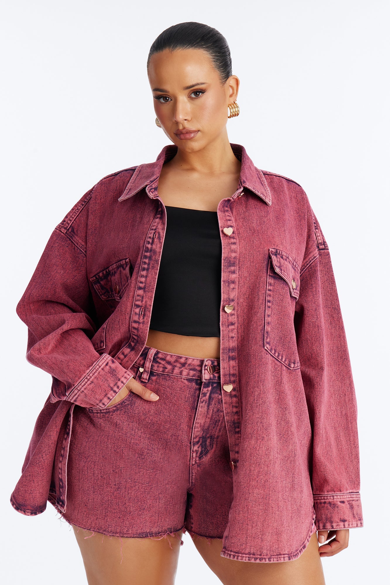 Love You More Denim Shacket - Pink
