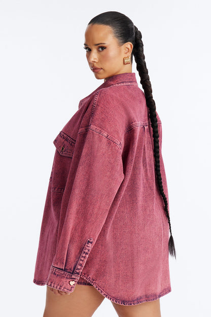 Love You More Denim Shacket - Pink