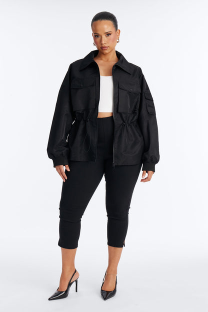 Give Me Space Funnel Neck Utility Jacket - Black