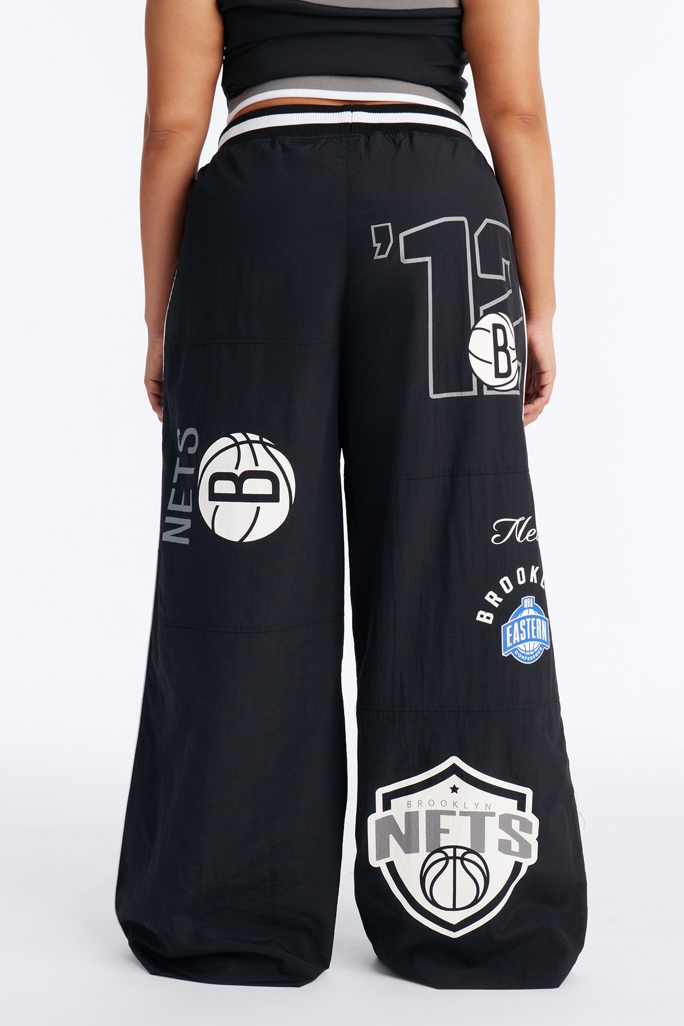 NBA Brooklyn Nets Patchwork Cargo Wide Leg Pant - Black