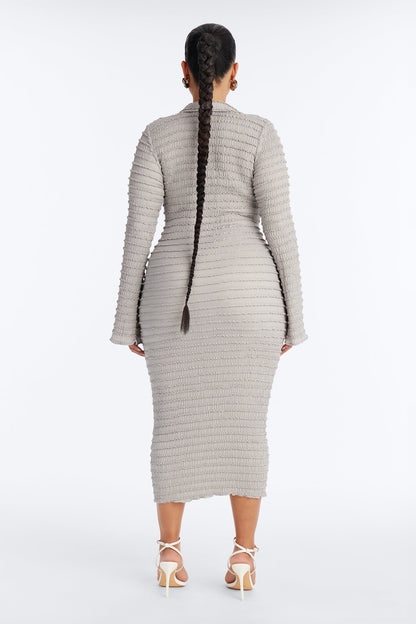 Marcy Collar Textured Midi Dress - Slate Grey