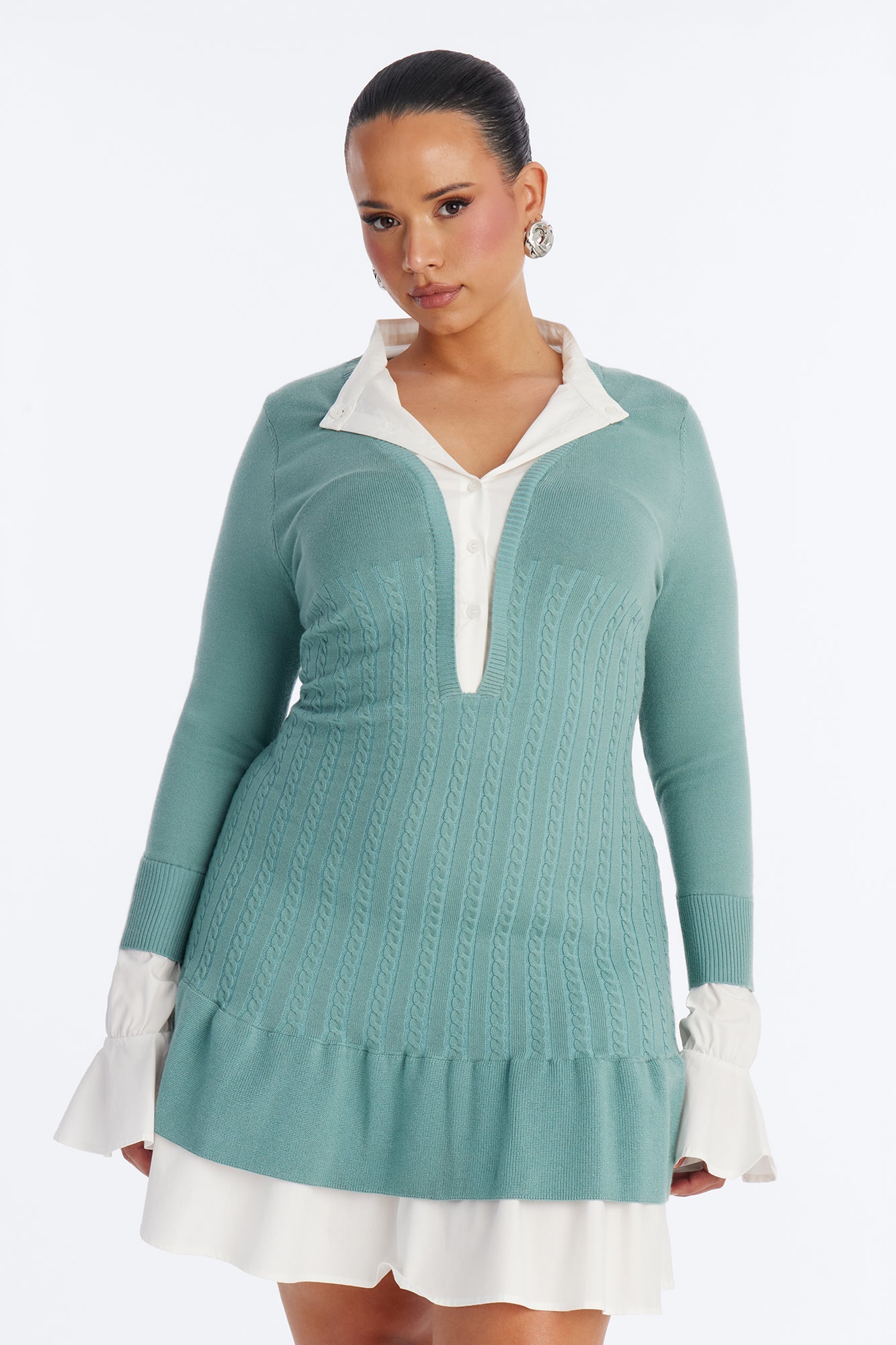 Kiara Peplum Sweater Mini Dress - Dusty Blue