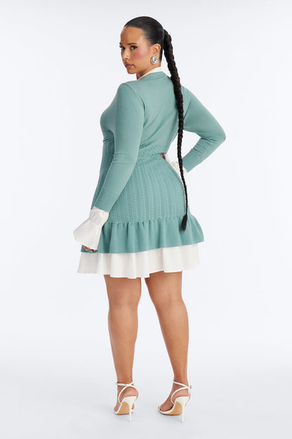 Kiara Peplum Sweater Mini Dress - Dusty Blue