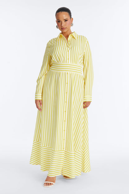 Alison Striped Maxi Shirt Dress - Yellow/combo