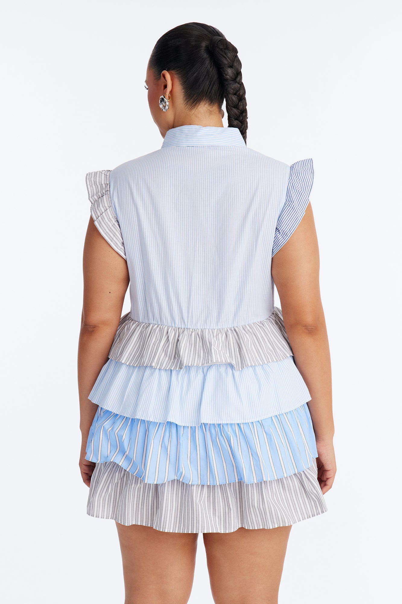 Around The Way Pinstripe Babydoll Mini Dress - Blue