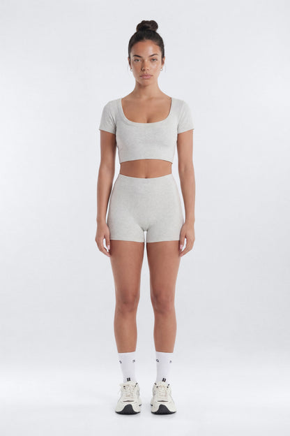 CottonFlex™ Short Sleeve Cropped Sports Top - Heather Grey