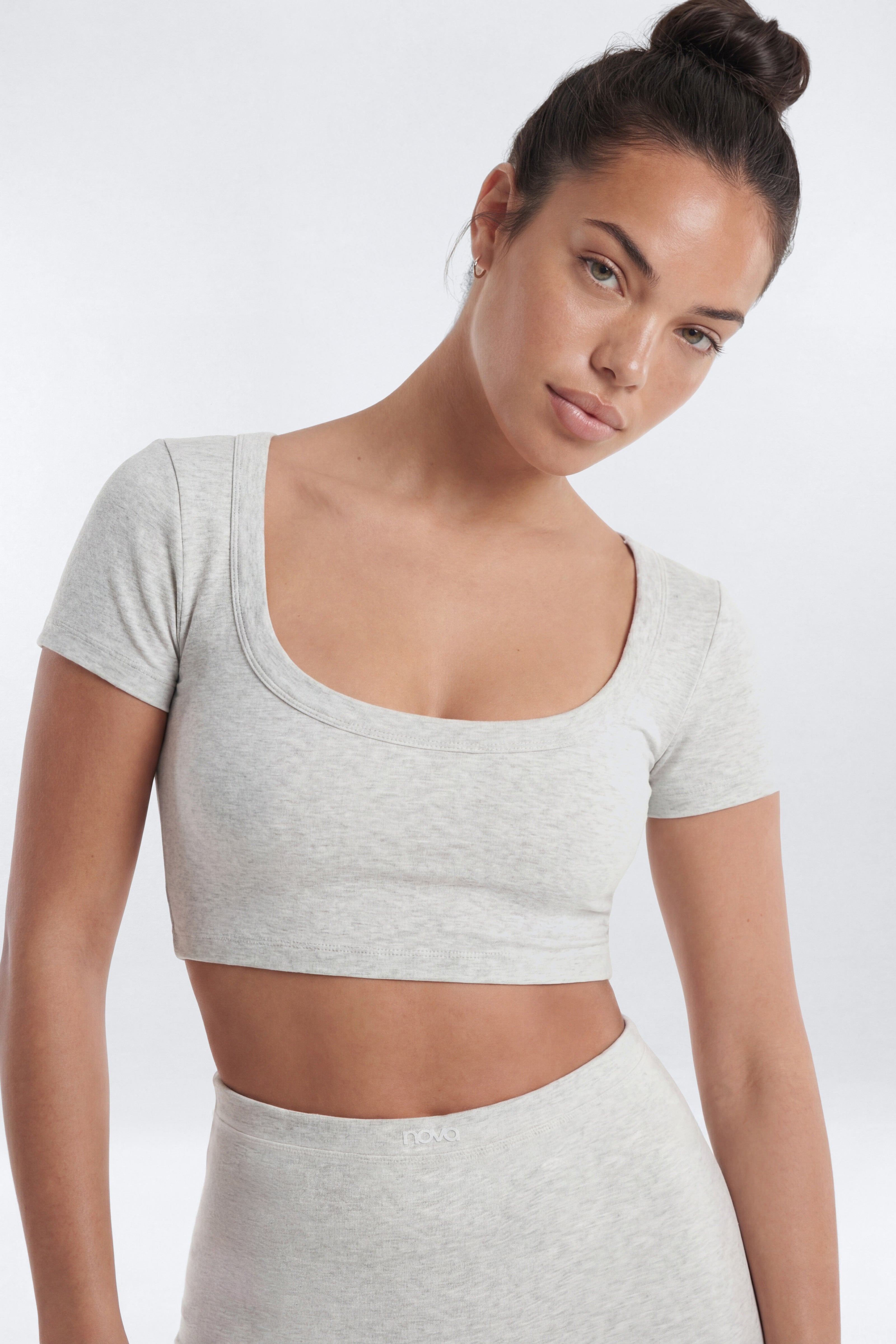 CottonFlex™ Short Sleeve Cropped Sports Top - Heather Grey