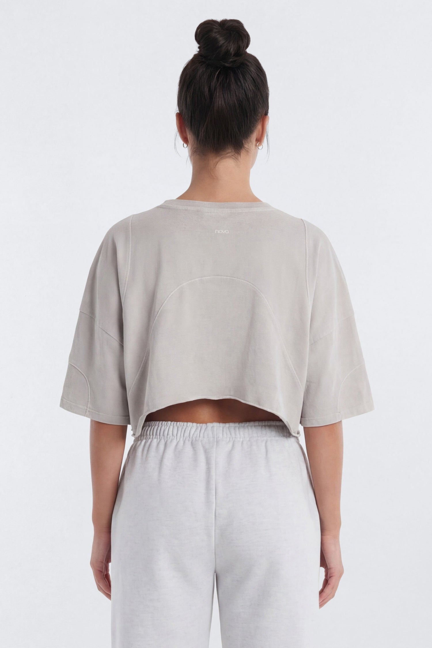 Cotton Jersey Oversized Stitched Short Sleeve Top - Stone