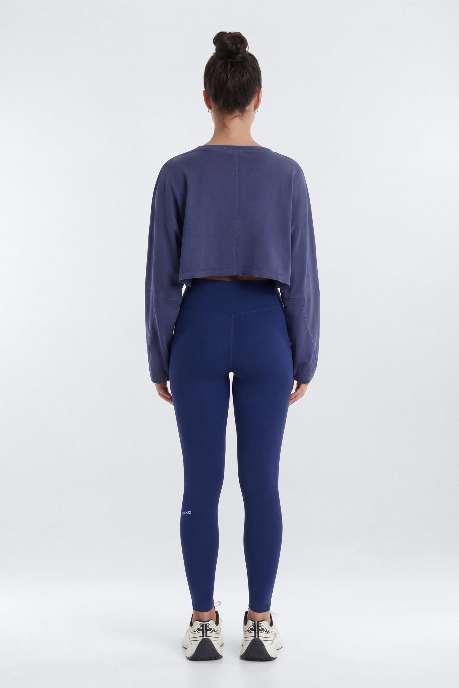 Cotton Jersey Long Sleeve Cropped Top - Navy