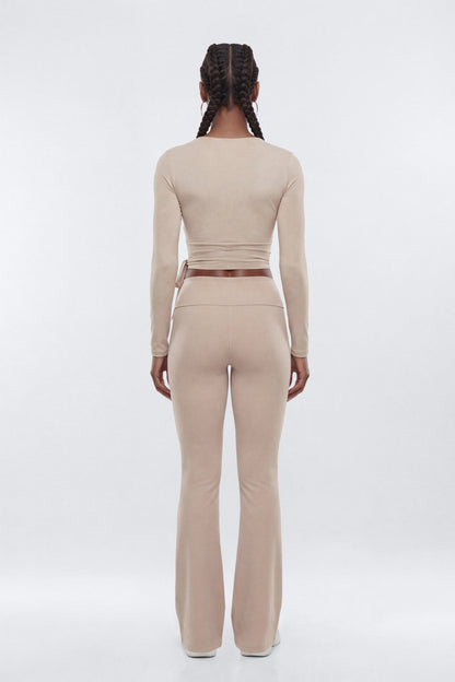 Soft Jersey Surplice Wrap Top - Stone