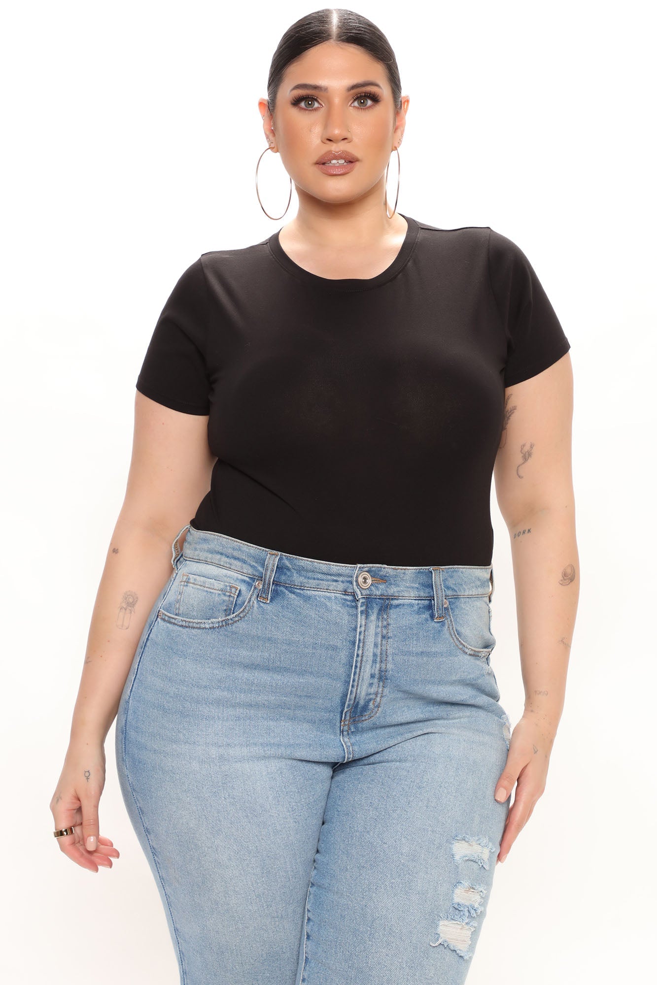 Leanne Crew Neck Bodysuit - Black
