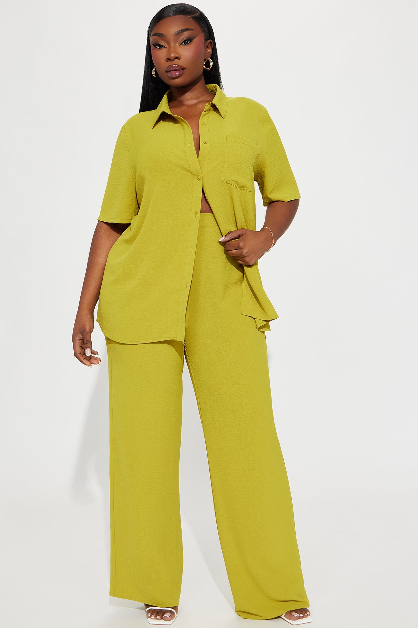 Makenzie Short Sleeve Pant Set - Chartreuse