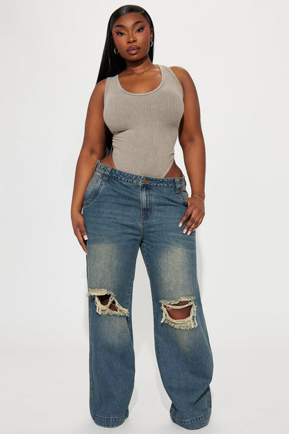Drew Drop Waist Baggy Jeans - Dark Wash