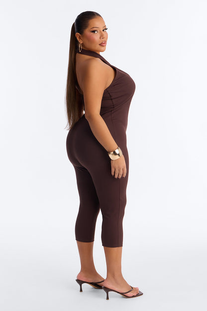 Rayna Halter Neck Capri Jumpsuit - Chocolate