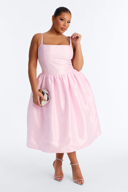 Nicole Corset Satin Midi Dress - Pink