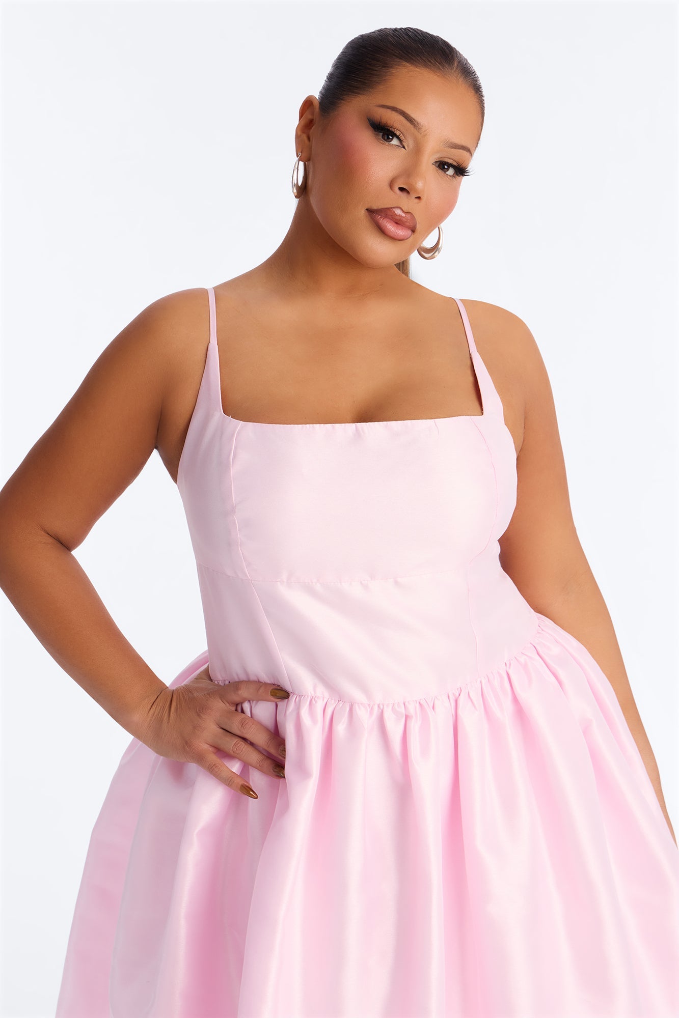 Nicole Corset Satin Midi Dress - Pink