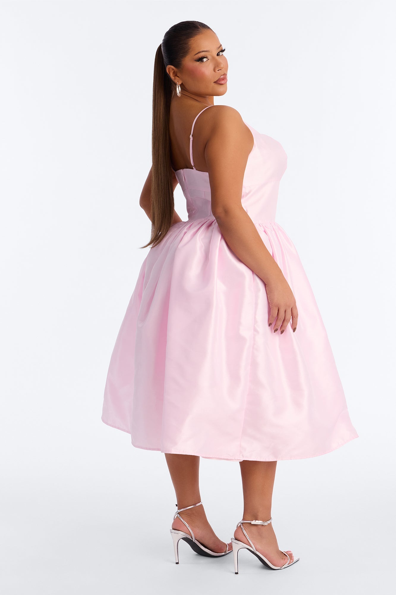 Nicole Corset Satin Midi Dress - Pink