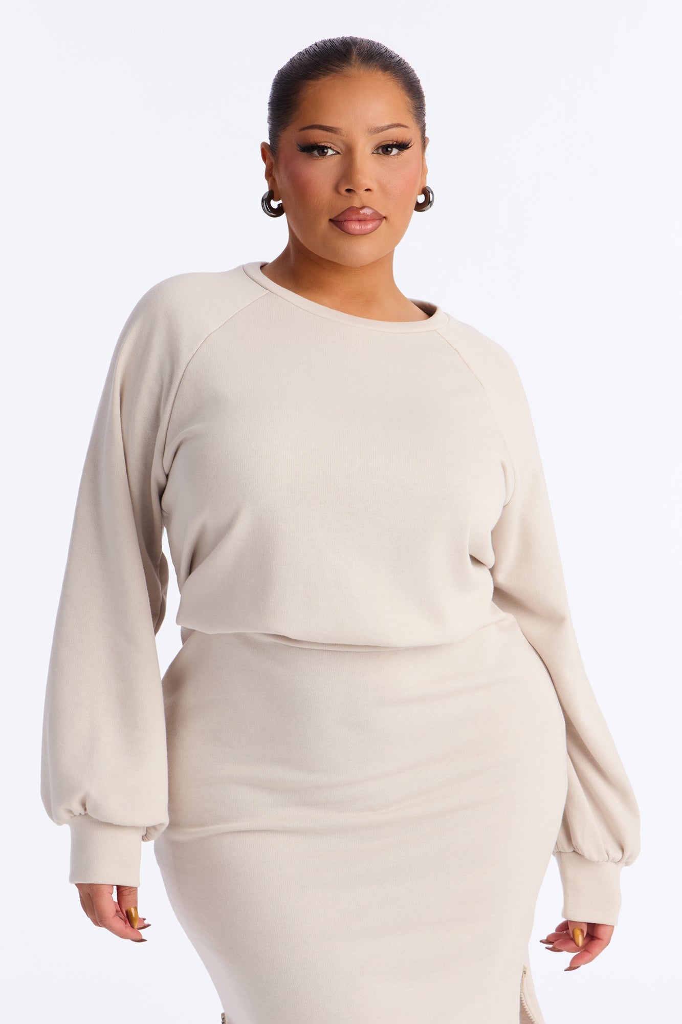Blanca Sweatshirt Midi Dress - Taupe