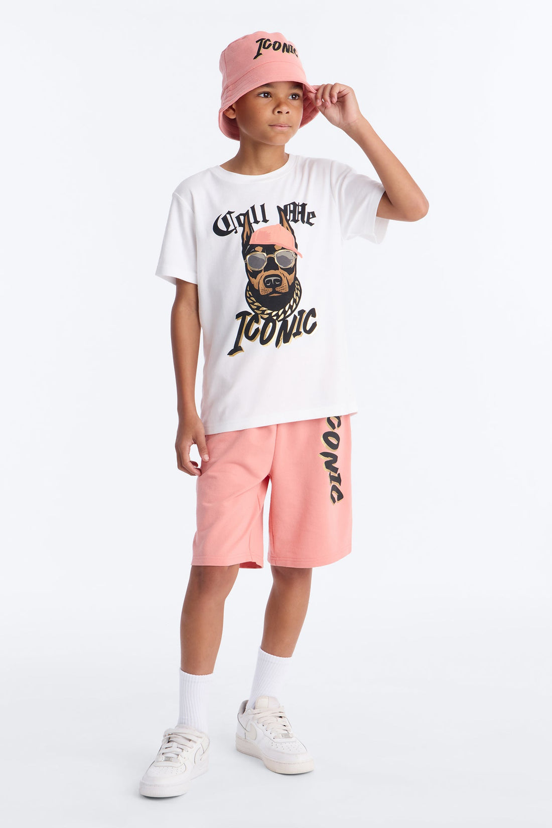 Mini Call Me Iconic Short Set With Bucket Hat - White/combo