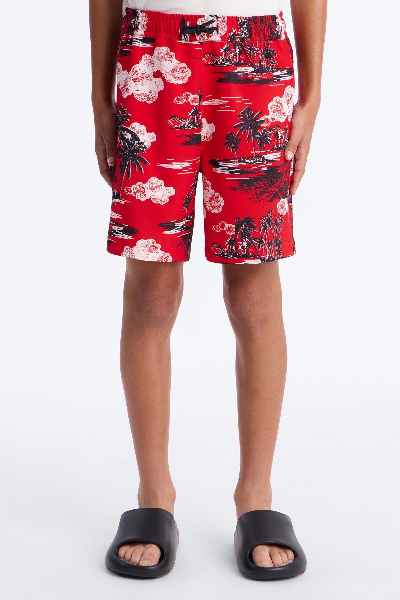 Mini Brushed Tropical Oasis Printed Swim Classic Trunk - Red