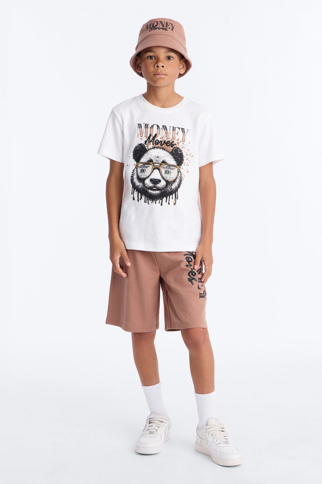Mini Money Moves Short Set With Bucket Hat - White/combo