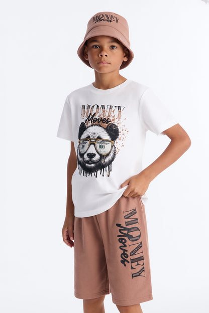Mini Money Moves Short Set With Bucket Hat - White/combo