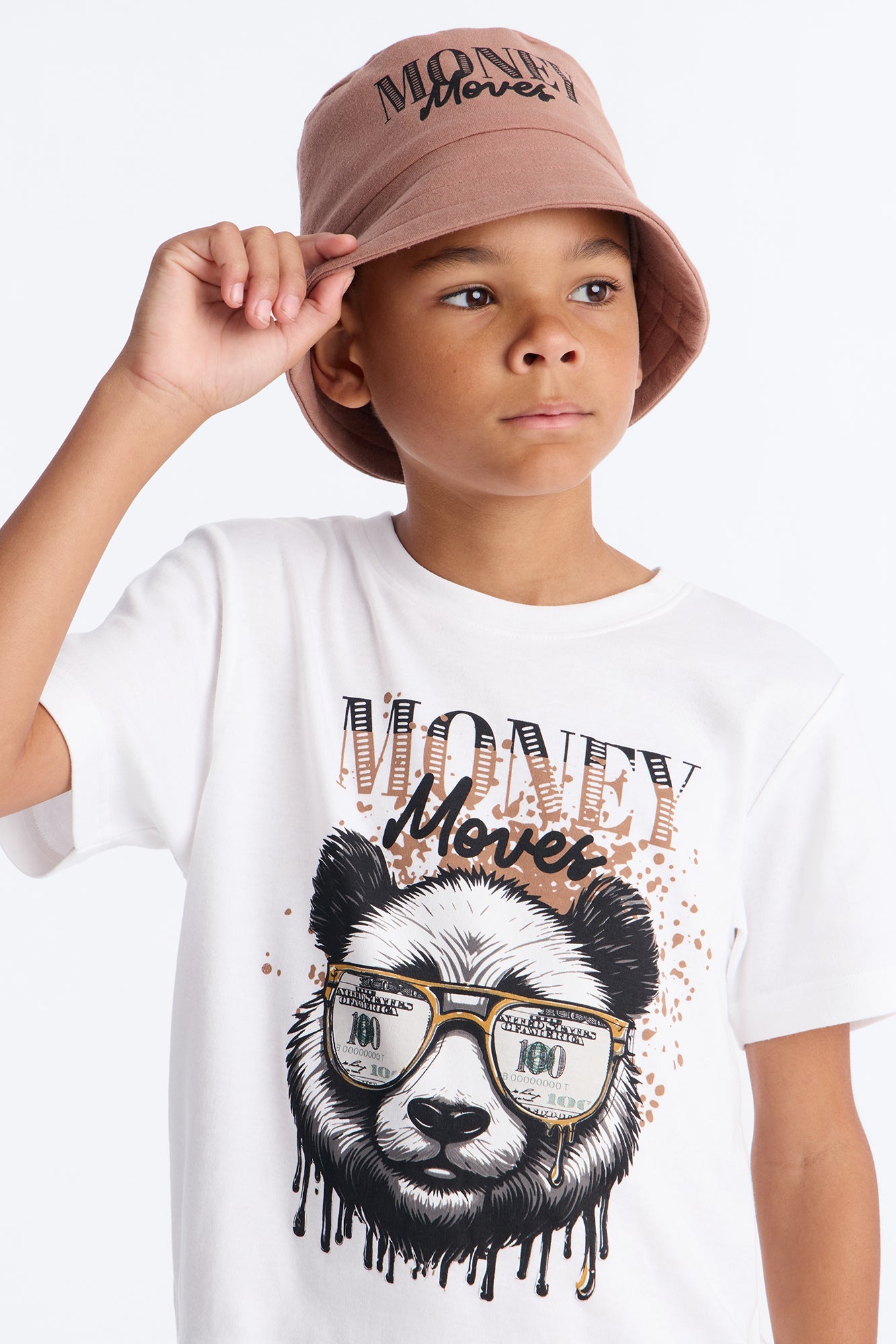 Mini Money Moves Short Set With Bucket Hat - White/combo
