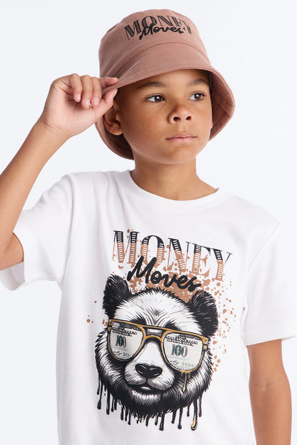 Mini Money Moves Short Set With Bucket Hat - White/combo