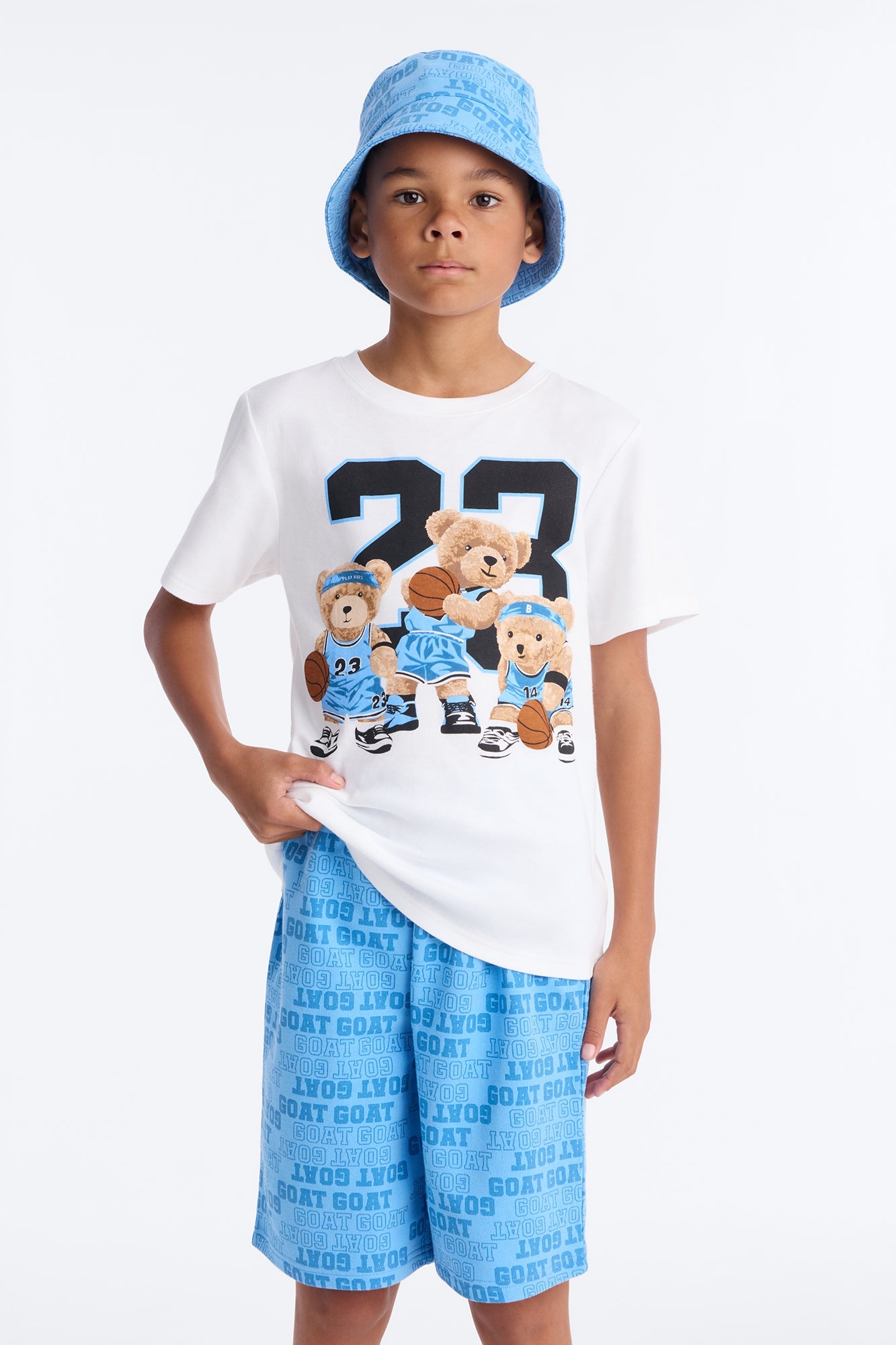 Mini GOAT 23 Short Set With Bucket Hat - White/combo