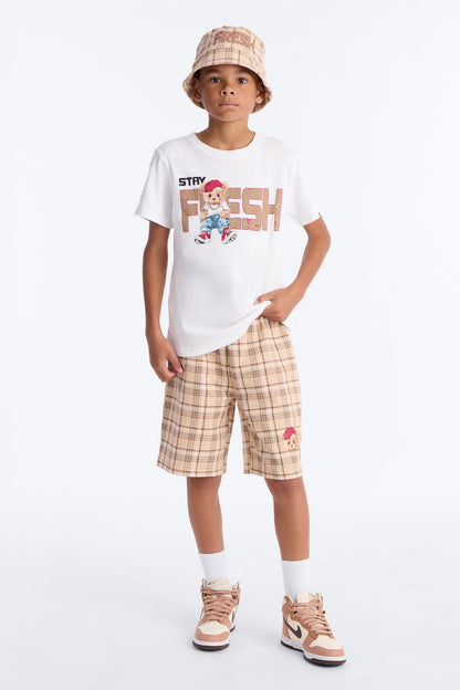Mini Stay Fresh Plaid Short Set With Bucket Hat - White/combo
