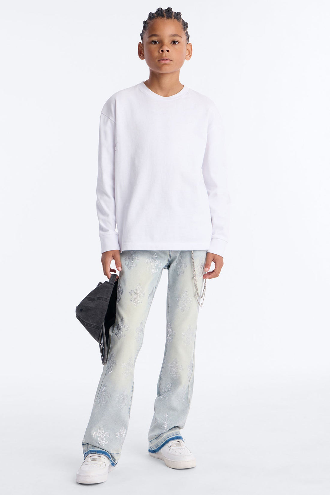 Mini Stacked Skinny Flare Street Monarch Jeweled Jean - Light Wash