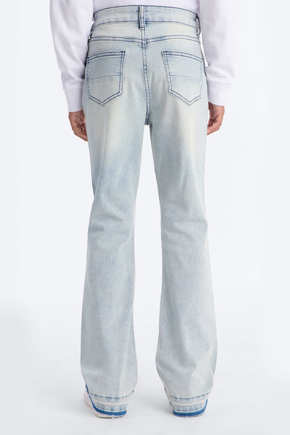 Mini Stacked Skinny Flare Street Monarch Jeweled Jean - Light Wash