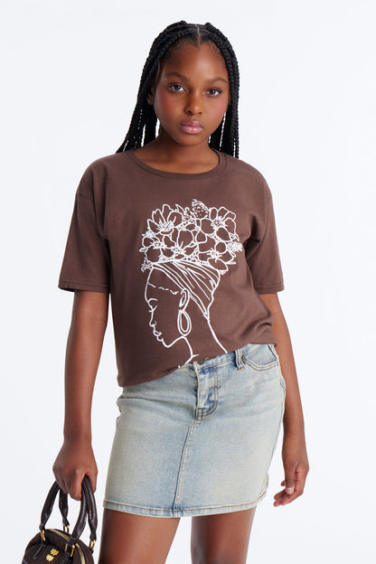 Mini Beautiful Woman Side Profile Tee - Brown