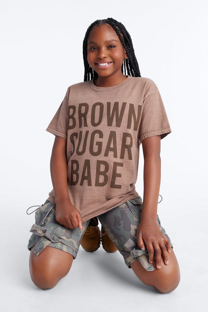Mini Brown Sugar Babe Washed Tee - Brown