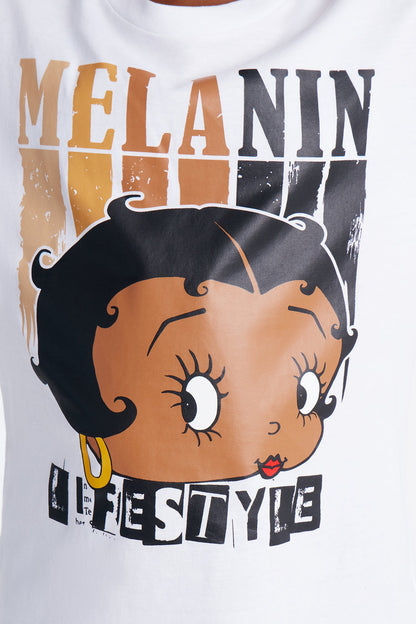 Mini Betty Boop Melanin Lifestyle Short Sleeve Tee - White