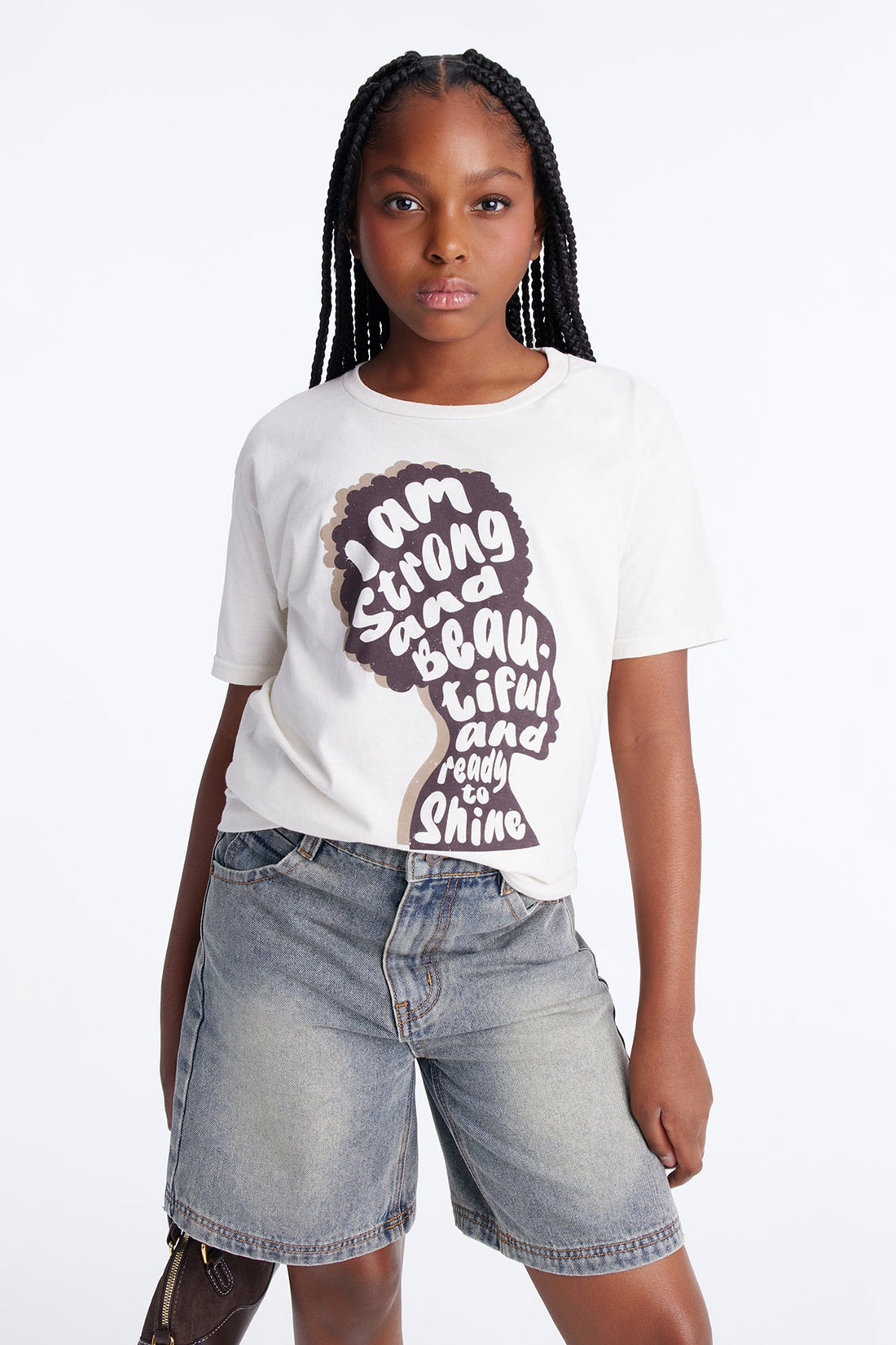 Mini I Am Strong Oversize Crew Neck Tshirt - Natural