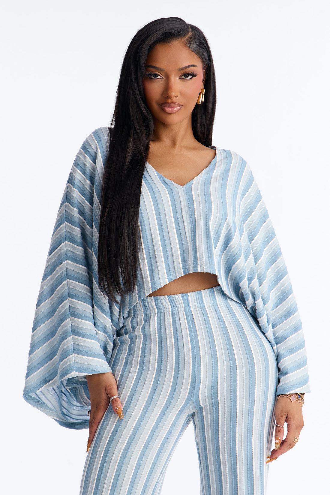 Along Those Lines Striped Jacquard Pant Set - Blue/combo
