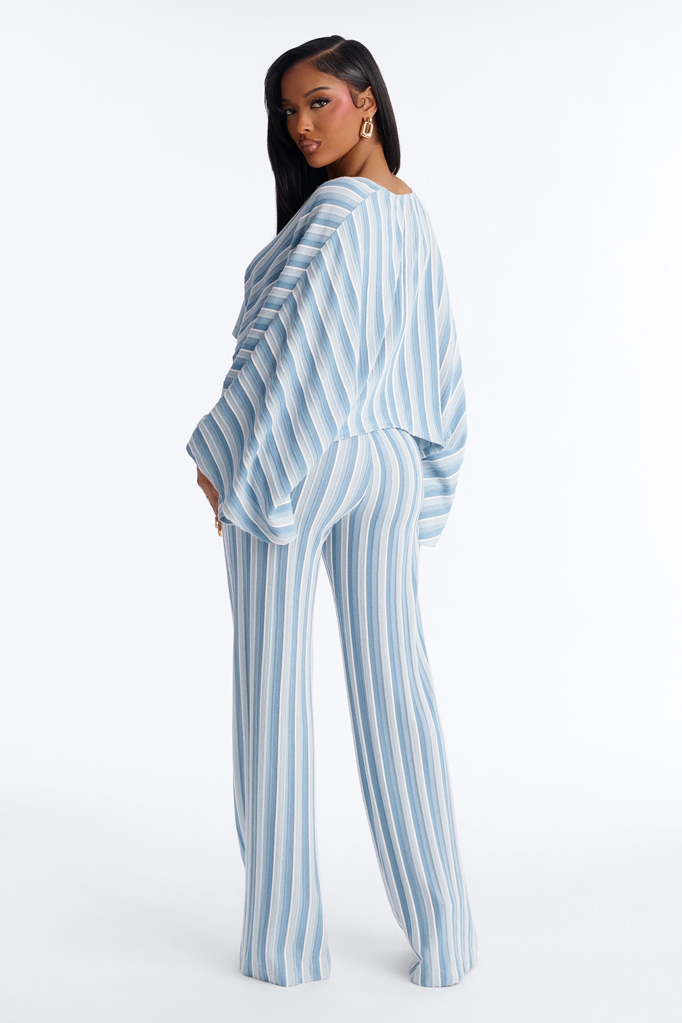 Along Those Lines Striped Jacquard Pant Set - Blue/combo