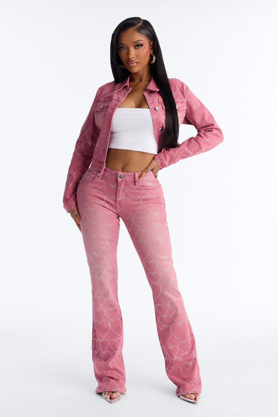 Breaking My Heart Embellished Denim Jacket - Rose