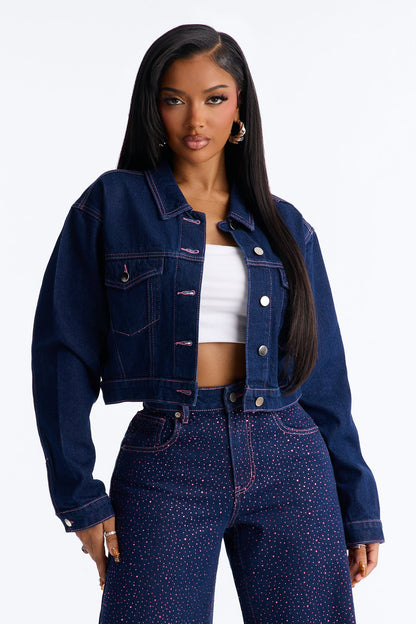 Love You Always Denim Trucker Jacket - Dark Wash
