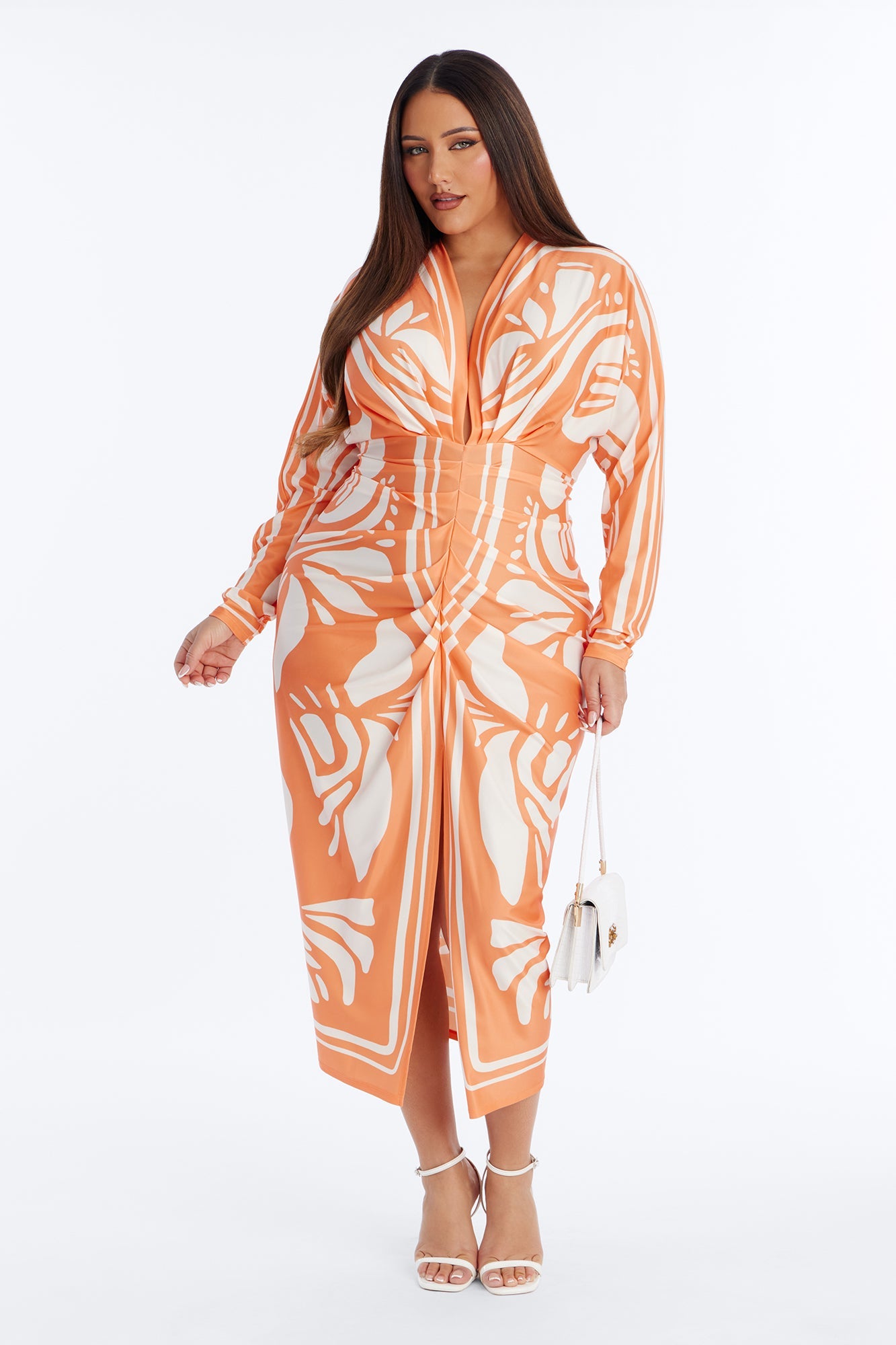Revive Long Sleeve Midi Dress - Orange/combo