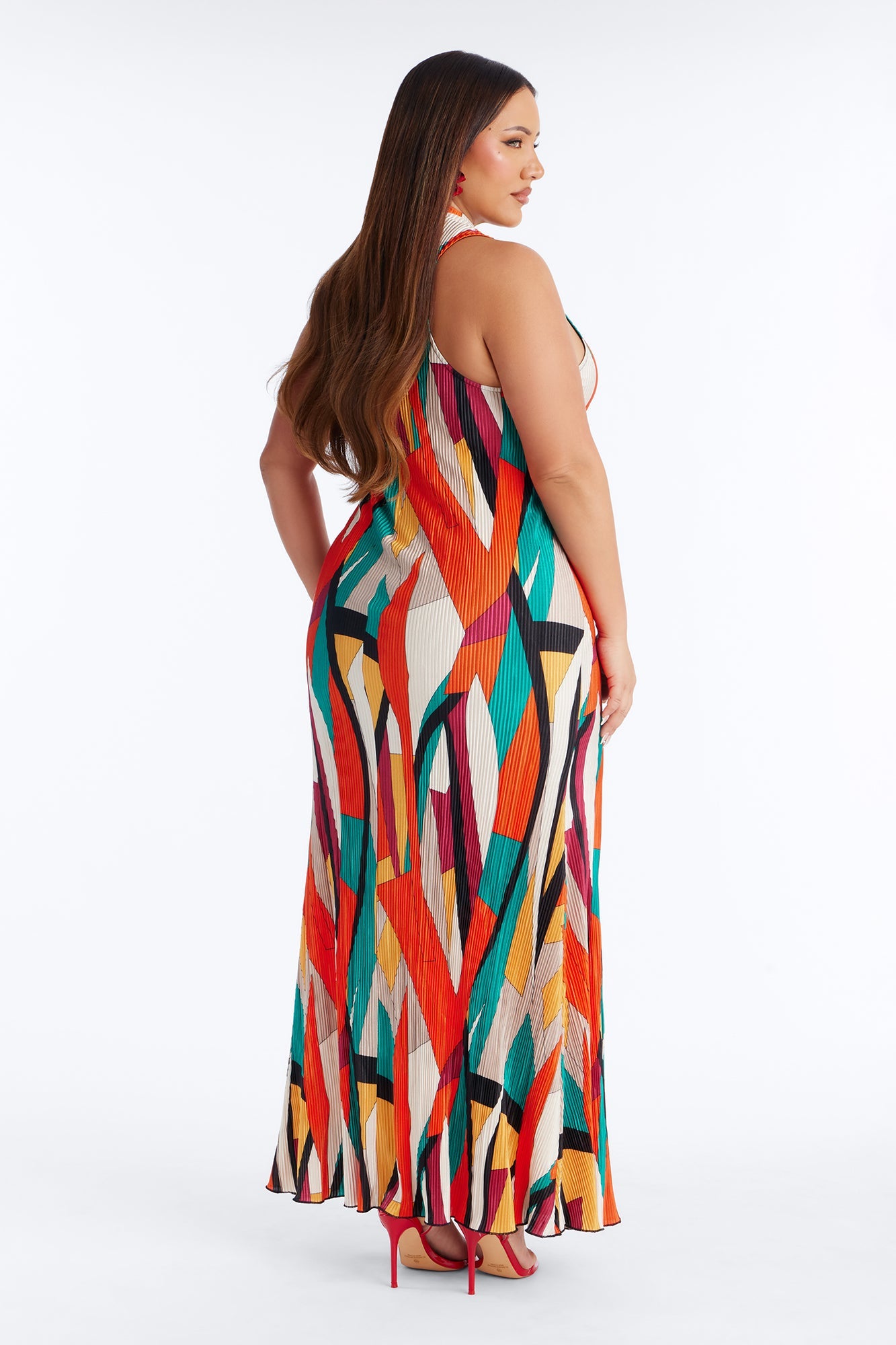 Isa Plisse Mock Neck Maxi Dress - Multi Color