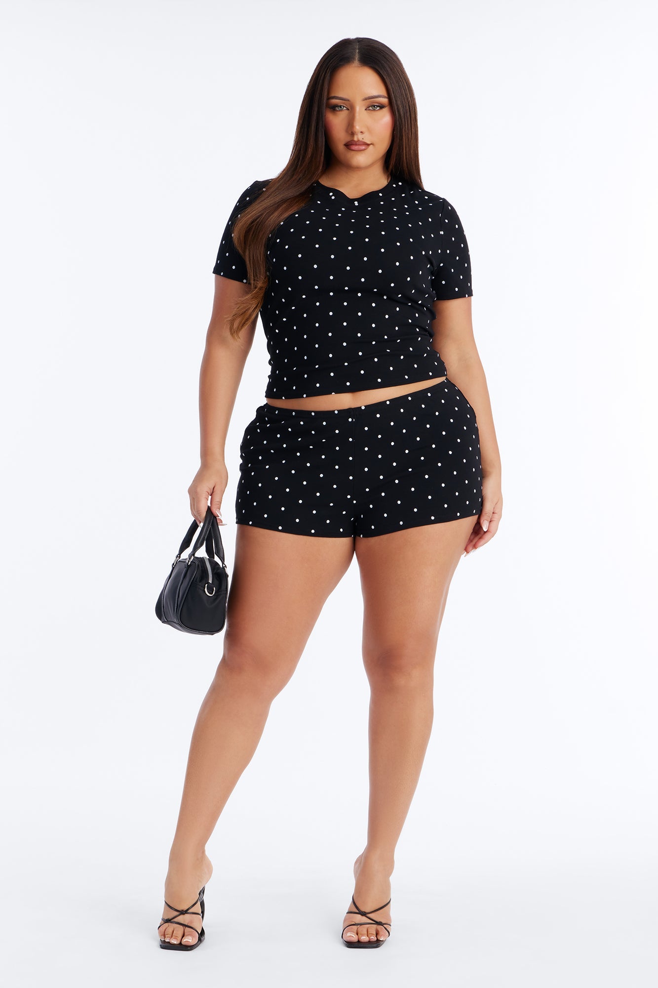 So Girly Polka Dot 3 Piece Short Set - Black