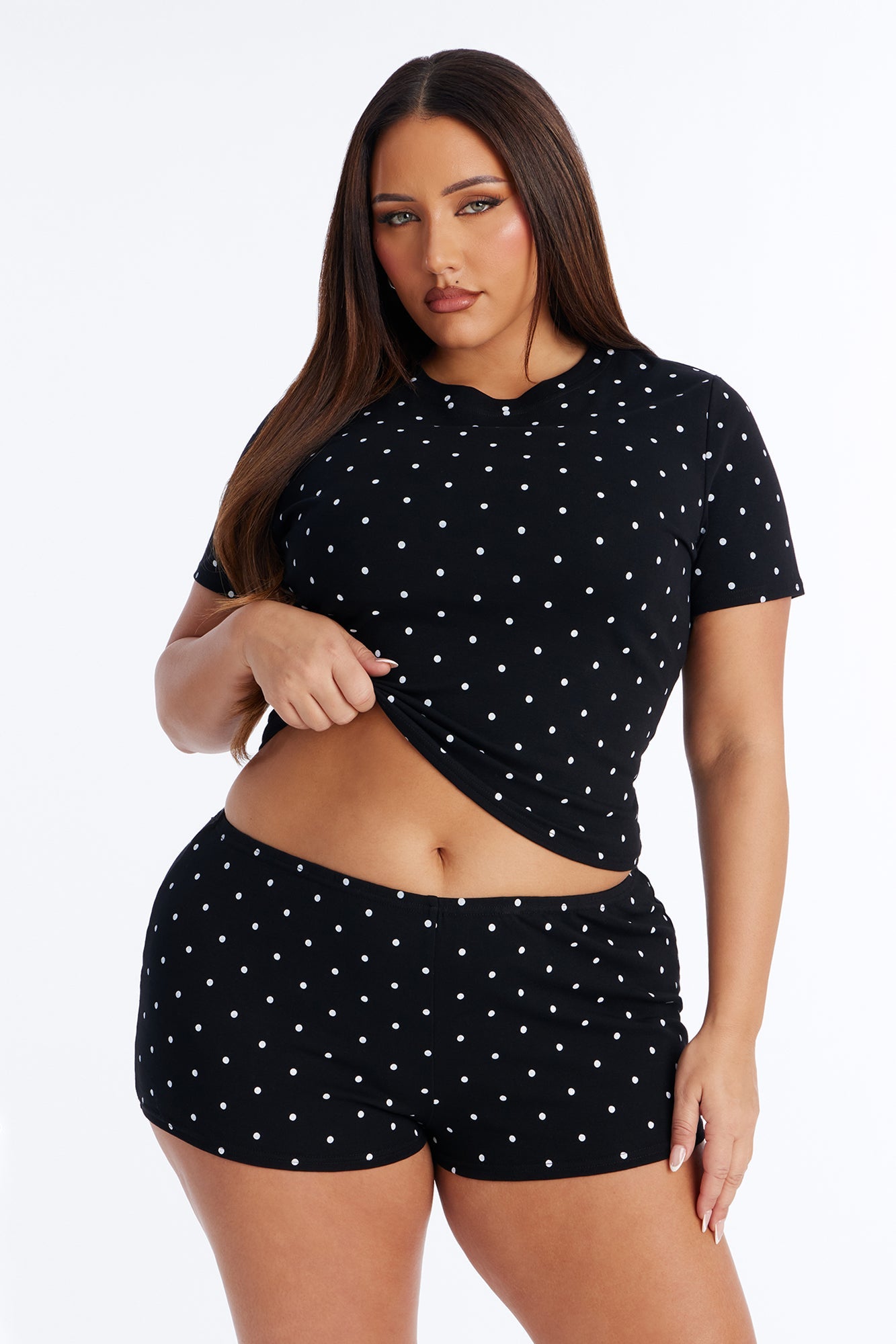 So Girly Polka Dot 3 Piece Short Set - Black