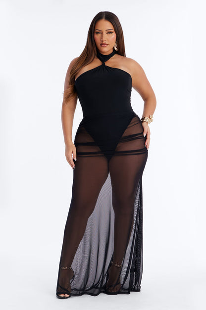 Kora Bodysuit Maxi Skirt Set - Black