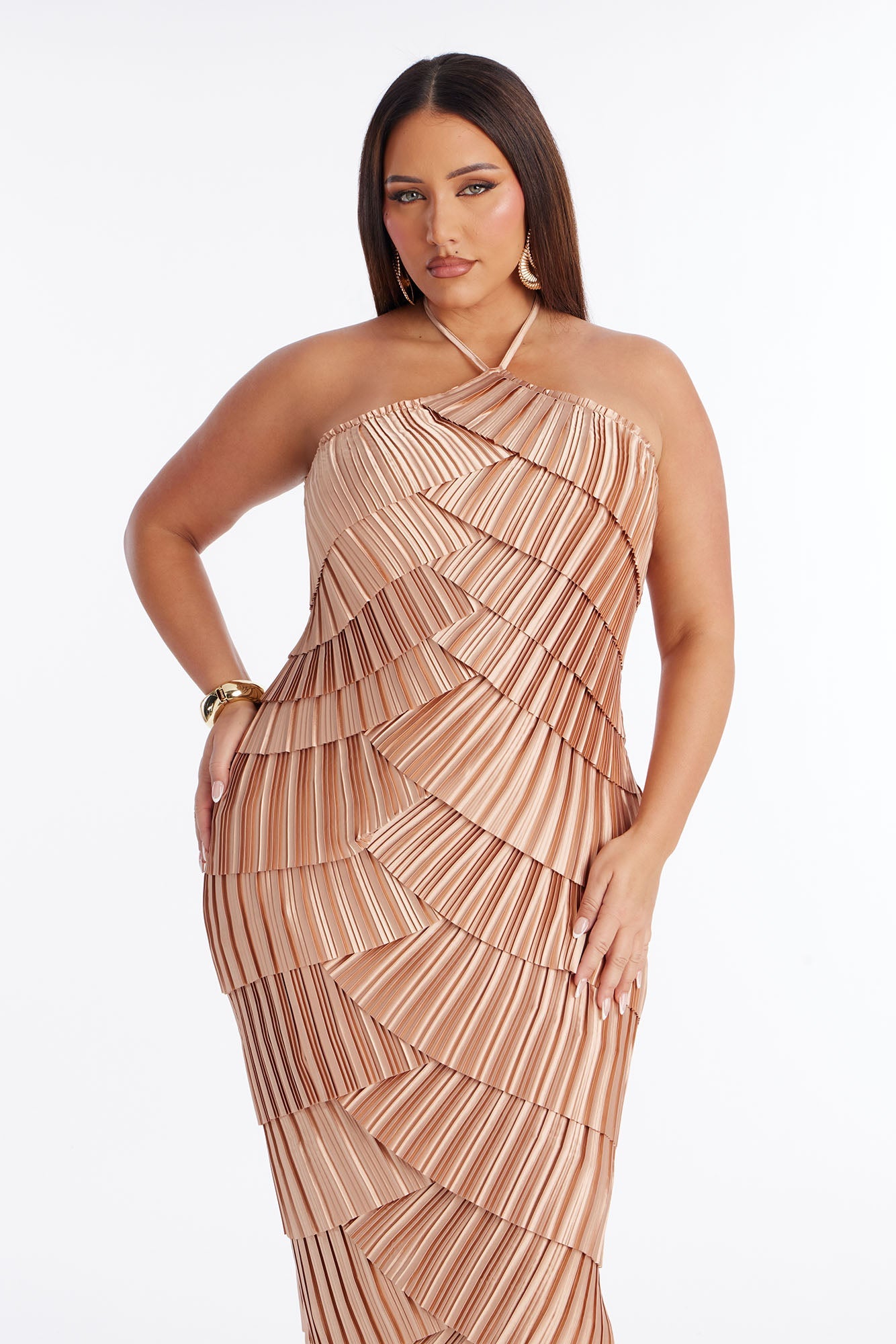 Tier And Now Plisse Maxi Dress - Sand