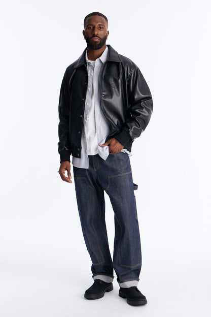 Shelby Racing Embossed Faux Leather Jacket - Black